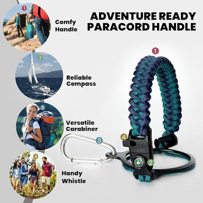 One Gallon Water Bottle Insulated, Triple Walled Vacuum Stainless Steel (Cold for 48 Hrs), Leak Proof & Non-BPA, Large Water Flask Jug with Paracord Handle & Straw Spout Lids