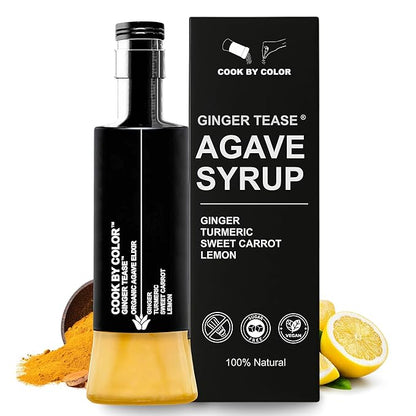 Cook by Color: Ginger Tease, Flavored Organic Agave Syrup Liquid Sweetener, Light Agave Nectar for Cocktails, Teas, Coffee, Smoothies & Cooking, Vegan, Low Carb, 350 ml Bottle, 11.8 fl oz