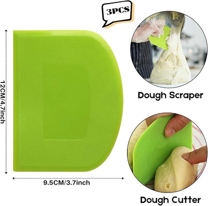 SURDOCA Dough Scraper Bench Scraper - 3P 4.7x3.7" Plastic Flexible Bowl Scraper, Sharp Edge & Angles Cake Scraper. Non-Slip Bakeware Decorating Tools Sculpting & Modeling Tools - Pink+White+Green