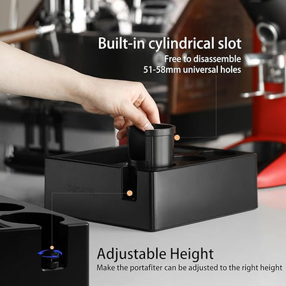 MHW-3BOMBER Espresso Tamping Station, 4 in 1 Tamper Station for Storage 51-58mm Portafilter, Distributor and Espresso Accessories,ABS Portafilter Holder,Black,CH6719
