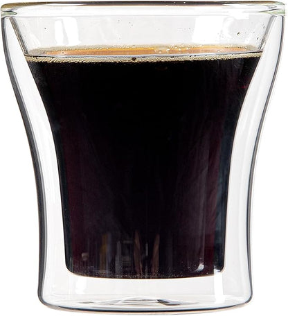 Restaurantware-Forma Professional 3.4 oz Double Wall Shot Glasses, 12 Insulated Espresso Cups - Dishwashable, Reusable, Clear Glass Coffee Cups, Freezable, For Hot Or Cold Beverages