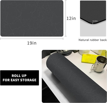 Coffee Maker Mat for Countertops, Coffee Bar Accessories Fit Under Coffee Machine Mat 19"x12"Rubber Backed Coffee Pots - Table Mat under Appliance, Kitchen Counter Coffee Dish Drying Mat, Dark Gray