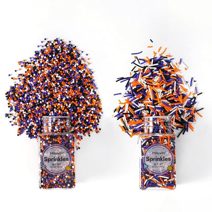 Edible Halloween Sprinkles for Cake Decorating, Halloween Jimmies Sprinkle, Nonpareils Sprinkle, White, Orange, Purple, and Black Sprinkles for Cupcakes, Macarons, Ice Cream, and Cookies