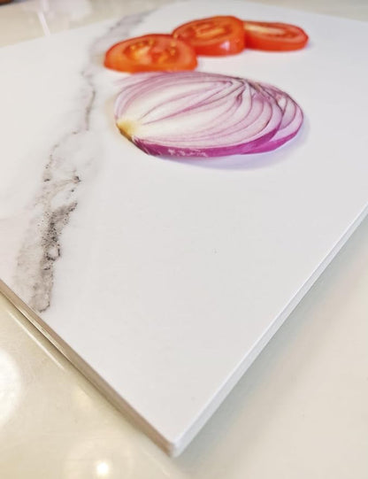 Multi-Purpose Pastry Marble Design Stone Tray Cutting Board Slab With Non-Slip Feet,Stone Cheese Pastry Board,Marble Serving Tray, Easy To Clean(16" x 12") (XR902, 16 * 12)