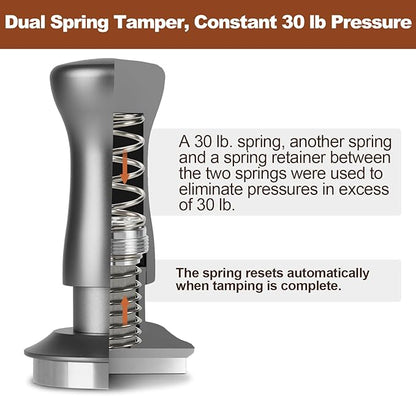 MEION Espresso Tamper 49mm Coffee Tamper, Calibrated Dual Spring Loaded Barista Tamper with Stainless Steel Base, Comes with aluminum storage pad (49MM, Silver)
