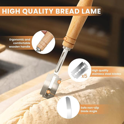 KIKCOIN Banneton Bread Proofing Basket, 10 Inch Oval Sourdough Bread Baking Supplies, Sourdough Proofing Basket Set of 2, Sourdough Starter Kit with Bread Lame, Linen Liner, Metal Scraper, Dough Whisk