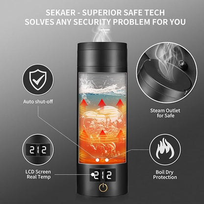 Sekaer Travel Electric Tea Kettle Portable Small Mini Coffee Kettle, with 4 Variable Presets, Personal Hot Water Boiler 304 Stainless Steel with Auto Shut-Off & Boil Dry Protection, SY-618B