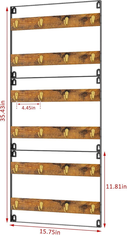 Mug Racks for Wall, Coffee Mug Holder Wall Mount Up to Hold 24 Mugs, Coffee Mug Rack Wall Mounted（3Pack） for Kitchen, Home, Coffee Bar, Rustic Wood and Iron