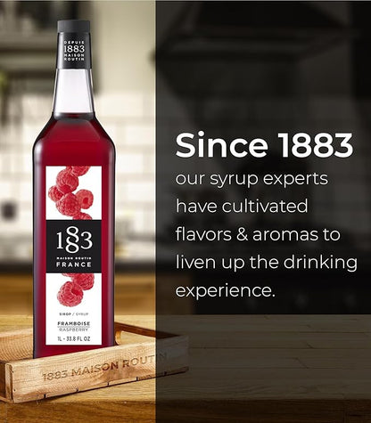 1883 Raspberry Syrup for Drinks, Made in France, 1 Liter Glass Bottle