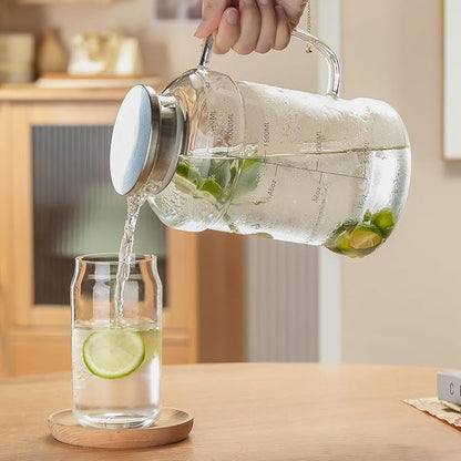 Glass Pitcher with Lid, 2 PACK 74 oz/2.2L Water Pitcher, Clear Borosilicate Glass Water Carafe for Cold Brew, Coffee, Lemonade, Iced SunTea,Beverage, Heat Resistant Water Glass Jug