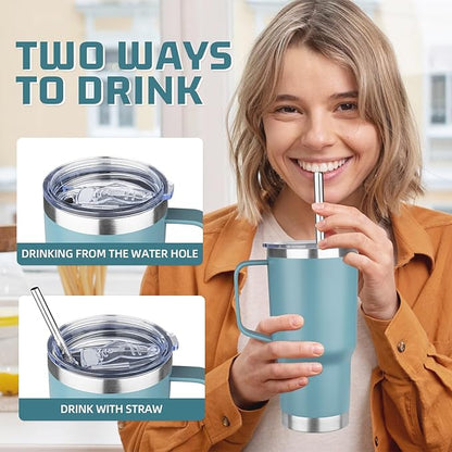 20 oz Tumbler with Handle Stainless Steel Insulated Coffee Mug Tumbler with Lid and Straw Double Wall Vacuum Insulated Coffee Mug Leak Proof Travel Mug Tumbler for Hot and Cold Drink (Mix Color-4)