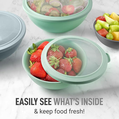 Zulay Kitchen 12 Piece Plastic Nesting Mixing Bowl Set - Colorful Bowls with Lids - Microwave and Freezer Safe (Mint Ombre)