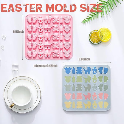 Baby Chocolate Mold Set Silicone Baking Molds with Footprint, Stroller, Reusable for Newborn Cakes, Diaper Party Treats Baby Favors - 2 Pack