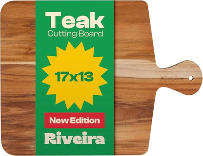 Riveira Teak Wood Cutting Board – Gourmet Teak Grandeur: 17 x 13 Wooden Cutting Board – Natural Wooden Cutting Boards For Kitchen Decorative – Innovative Juice Grooves Teak Wooden Chopping Board