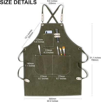 Cotton Canvas Cross Back Apron for Art Painting Garden Chef Bartender Work,Women Men 3 Pockets Waterproof Adjustable M-XXL