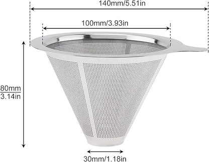TQEONKL Pour Over Coffee Dripper,Paperless Reusable Coffee Filter,Metal Cone Reusable Single Cup Coffee Maker (2-4 cups)