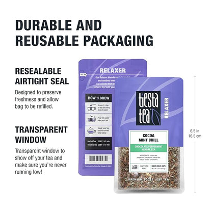 Tiesta Tea - Cocoa Mint Chill Loose Leaf Tea, Chocolate Peppermint Herbal Rooibos Blend, Non-Caffeinated, Brew Hot or Iced, Makes Up to 25 Cups, Resealable Pouch, 1.5 Ounce