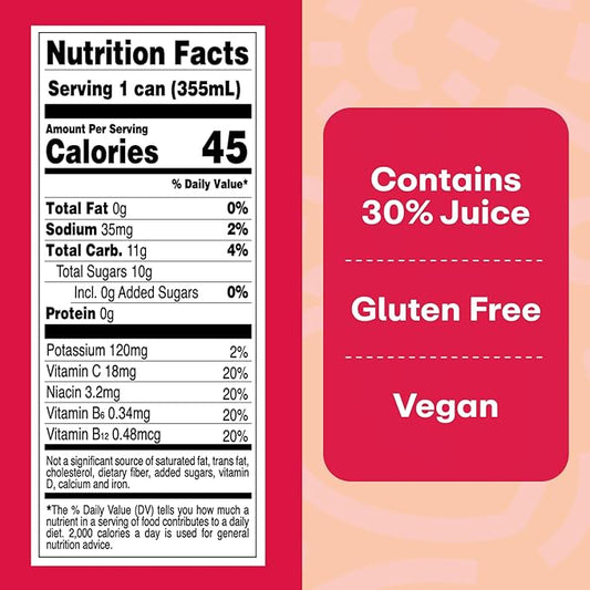 WellWithAll Fruit Punch Energy Drink – Caffeine from Tea – With Vitamin C – Lightly Sparkling Beverage – Fruit & Veggie Juice Blend – 12 Oz (Pack of 12)