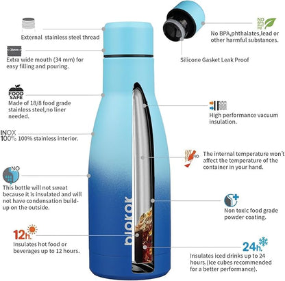 BJPKPK 12oz Water Bottles Stainless Steel Double Wall Vacuum Insulated Small Water Bottles for Travel,Sky