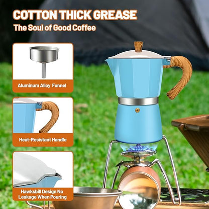 6 Cup Aluminum Espresso Stovetop Moka Pot Express Coffee Maker Percolator Italian Classic Mocha Coffee Machine for Italian and Cuban Cafe Brewing for Home & Camping 300ml 10oz