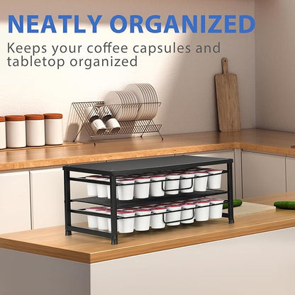 K Cup Holder Organizer for 70 Pods, 2-Tier Coffee Pod Holder for K-Cup with 2 Sliding Storage Drawers, Coffee Station Bar Organizer for Kitchen Countertop, Home & Office, Frosted Black
