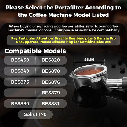 IKAPE Coffee Products, 54mm Bottomless Naked Portafilter Compatible with 54mm Breville Barista Series BES870/880 Machine & Solis Barista Machines (Included 16g Capacity Filter Basket)