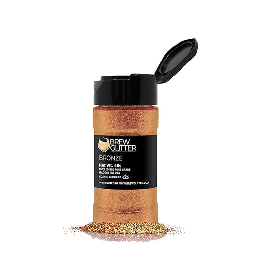 BREW GLITTER Edible Glitter For Drinks, Cocktails, Beer, Garnish Glitter & Beverages | KOSHER & HALAL Certified | 100% Edible & Food Grade | Vegan, Gluten, Nut Free (45g Shaker, Bronze)