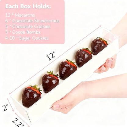 20Pack 12x2.25x2 Inches Chocolate Covered Strawberries Boxes for 6, Macaron boxes for 12, Long Box for Cocoa Bombs,Cookies,Truffle,Cake Ball