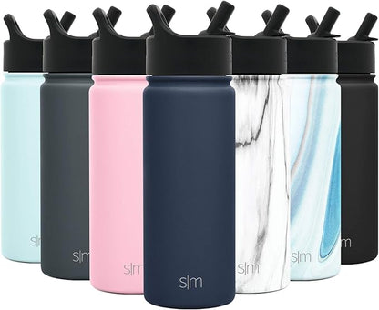 Simple Modern Kids Water Bottle with Straw Lid Vacuum Insulated Stainless Steel Metal Thermos Bottles | Reusable Leak Proof BPA-Free Flask for School | Summit Collection | 18oz, Deep Ocean Navy Blue