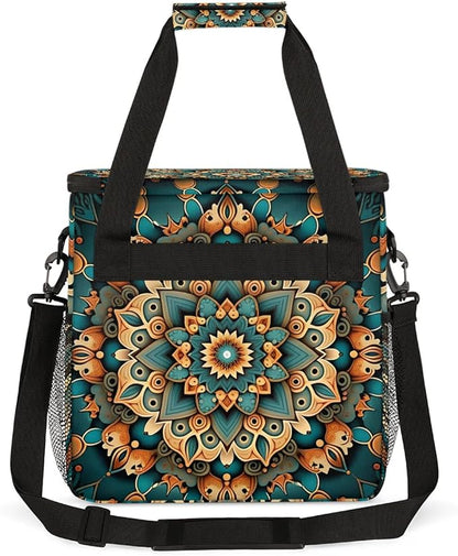 mandala flower beautiful Coffee Maker Carring Bag Travel Carrying Storage Tote Bag Compatible with Keurig K-Mini or K-Mini Plus Portable Single Serve Coffee Brewer Case with Pockets for K-cup Pods