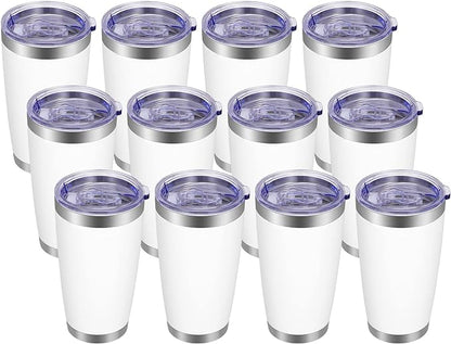 VEGOND 20oz Tumbler with Lid and Straw Stainless Steel Tumbler Cup Bulk Vacuum Insulated Double Wall Travel Coffee Mug Powder Coated Coffee Cup(White 12 Pack