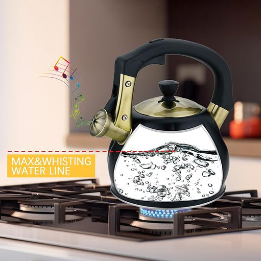 Stainless Steel Tea Kettle for Stove Top Teakettles Stovetop Whistling with Heat Proof Ergonomic Handle 2.5 Quart