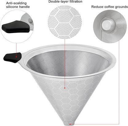 Pour Over Coffee Filters Compatible with Hario V60 02 03 & Chemex - Reusable Stainless Steel Permanent Filter Cone Dripper Coffee Maker and Bar Accessories