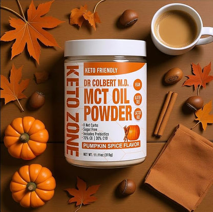 Dr. Colbert, MD MCT Oil Powder | Pumpkin Spice Flavor | by Divine Health | Recommended in The Keto Zone Diet | Alternative Coffee Creamer | 70% C8 30% C10 | 0 Net Carbs | 300 Grams