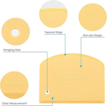 Unicook Dough Scraper, Flexible Bowl Scraper, Pastry Cutter with Measuring Scale, Nonslip Pizza Chopper, Multipurpose Baking Tool for Pizza/Dough/Cake, Easy to Clean, 2 Pack