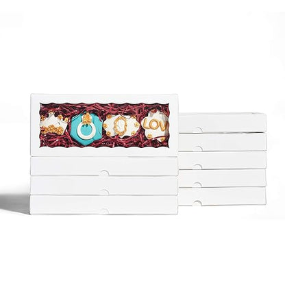 24PCS 12 x 5 x 1.5 inches Auto-Popup One Piece Premium Macaron Boxes for 12, Cookie Boxes for Gift Giving, Bakery Box for Holiday Cookie Gift Sets