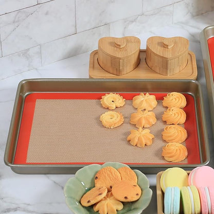 AMYONE Quarter Sheet Silicone Baking Mat, 2 Pcs Non-Stick Silicone Baking Mats Cookie Sheet for 9x13 Baking Pan, Reusable Baking Sheet Liners Compatible with Nordic Ware Naturals Quarter Sheet