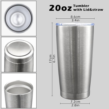 20oz Tumbler Bulk Stainless Steel Tumblers with Lid Vacuum Insulated Double Wall Travel Coffee Mug Powder Coated Tumbler Cup for Hot and Cold Drinks(Stainless Steel, 12 pack)