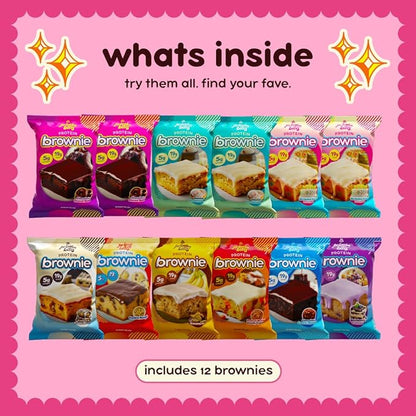 Prime Bites Protein Brownie from Alpha Prime Supplements | High Protein, Collagen Fortified Low Sugar Treat | Delicious Snack | 12 Bars per Box (Variety Pack)