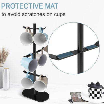 Cup Holder Tree with 6 Hooks, Metal Coffee Mug Rack Stand (Black)