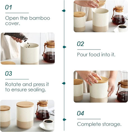 vancasso Sabine Large Ceramic Canister with Airtight Wood Lid - 74 oz Kitchen Food Storage Jar for Flour, Sugar, Coffee, Tea & Spices - Big Capacity Countertop Jar