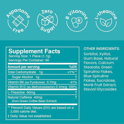 Neuro Energy & Focus Mints - Sugar Free Breath Mints with 80mg Natural Caffeine, B Vitamins & L-Theanine - Vegan Brain Supplement for Exercise, Study & Daily Focus - Wintergreen, 90 ct