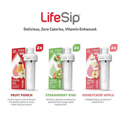 Cirkul LifeSip Flavor Cartridge Variety Pack with B Vitamins, 6-Pack (Fruit Punch, 2 Strawberry Kiwi, 2 Honeycrisp Apple), No Sugar, Zero Calorie Drink Mix