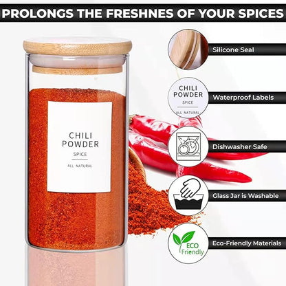 12 Pcs Glass Spice Jars With Bamboo Airtight Lids, 8oz Thicken(2.4mm) Spice Containers With 148 Minimalist Preprinted Waterproof Spice Labels, Kitchen Empty Small Storage Jars For Seasoning, Herb
