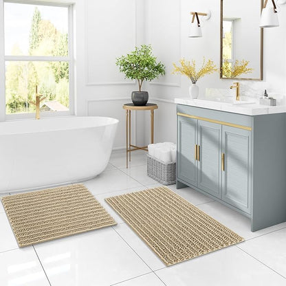Arotive Luxury Chenille Bathroom Rug Mat, Extra Soft Thick Absorbent Shaggy Bath Rugs, Non-Slip Machine Wash Dry, Plush Bath Mats for Bathroom, Shower and Tub, 45x27, Beige