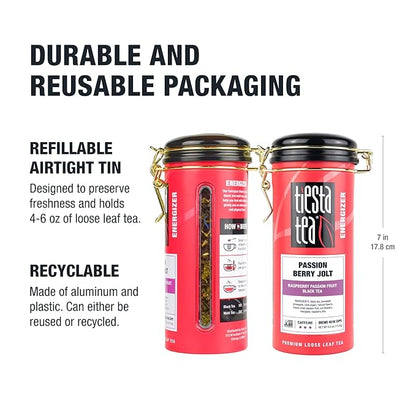 Tiesta Tea - Passion Berry Jolt, Loose Leaf, Raspberry Passion Fruit Black Tea, Premium Caffeinated Blend, Make Hot or Iced & Brews Up to 50 Cups, 4oz Refillable Tin
