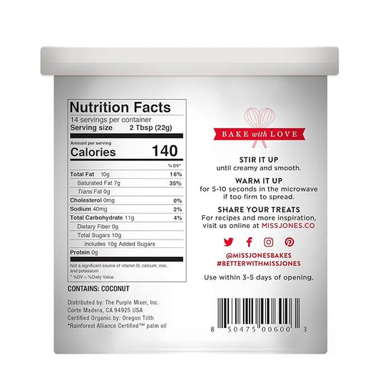 Miss Jones Baking Organic Buttercream Frosting, Perfect for Icing and Decorating, Vegan-Friendly: Vanilla (Pack of 3)