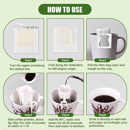 CARGEN 100Pcs Portable Coffee Filter Paper Bag - Hanging Ear Drip Coffee Bags Single Serve Disposable Pour Over Filter Bag for Camping, Backpacking, Travel, Office, Home, Outdoor and on the go