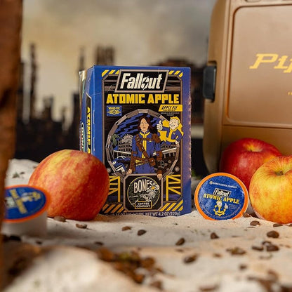 Bones Coffee Company Fallout Atomic Apple, Apple Pie Flavored Coffee Pods, Low Acid Medium Roast Single-Serve Bones Cups, Compatible with 1.0 & 2.0 Capsule Brewers Coffee Maker, 12 Count