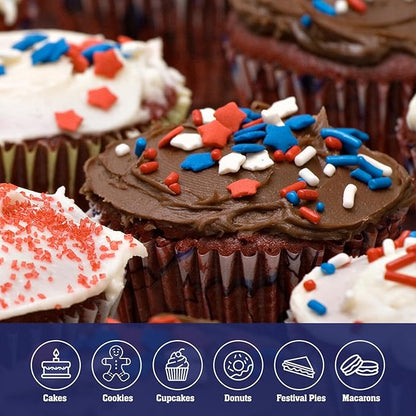 Twisweet Edible Patriotic Sprinkles 12oz, Red White and Blue Sugar Sprinkles Silver Star Mix, 4th of July American Sprinkle, Team USA Memorial Day Confetti, Cupcake Topper Cookie Ice Cream Cake Decorations, Independence Day Birthday Festival Party Supp...